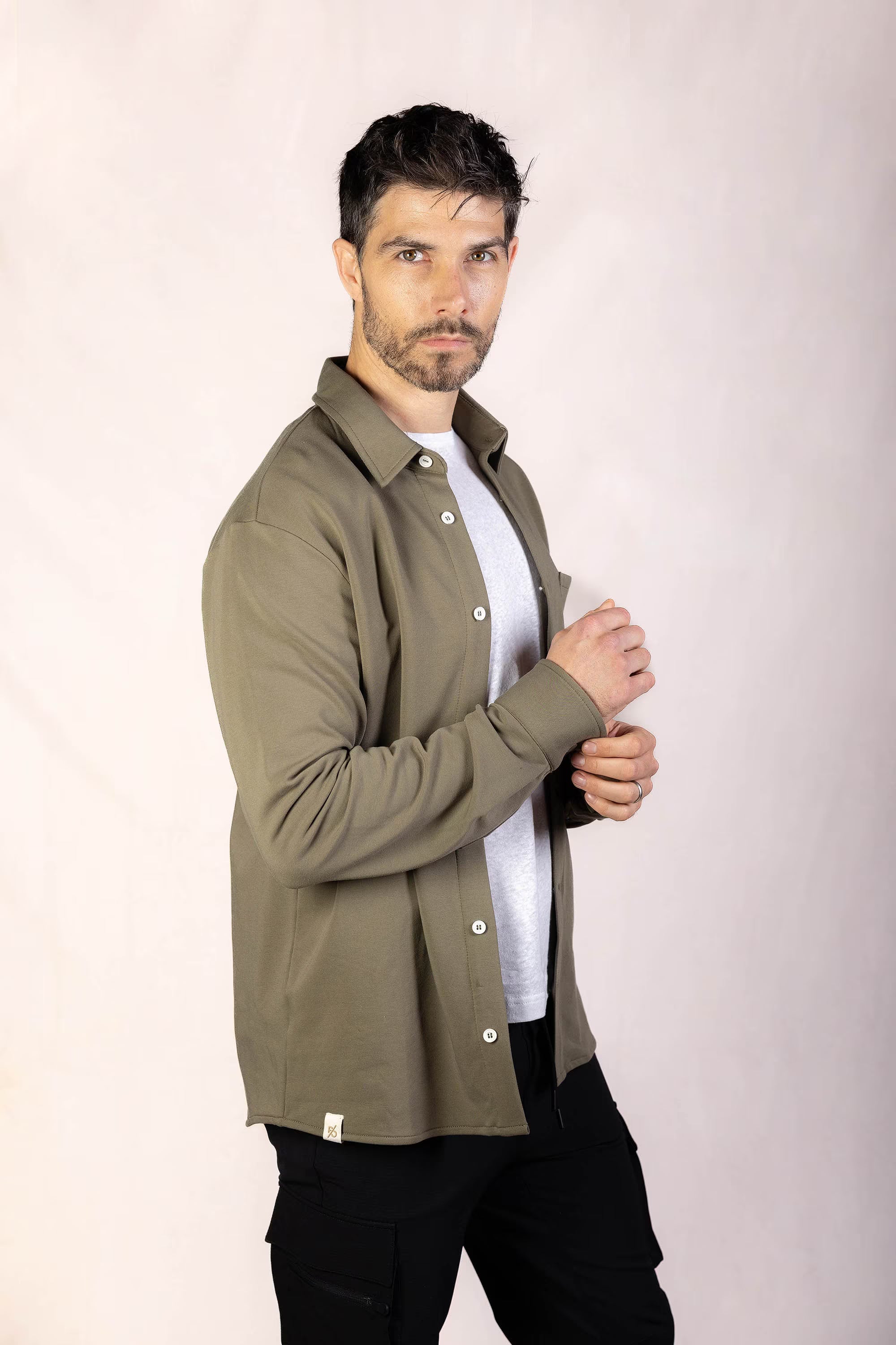 PRO | ORA men’s the sweater shirt in Smoke Olive, product detail image