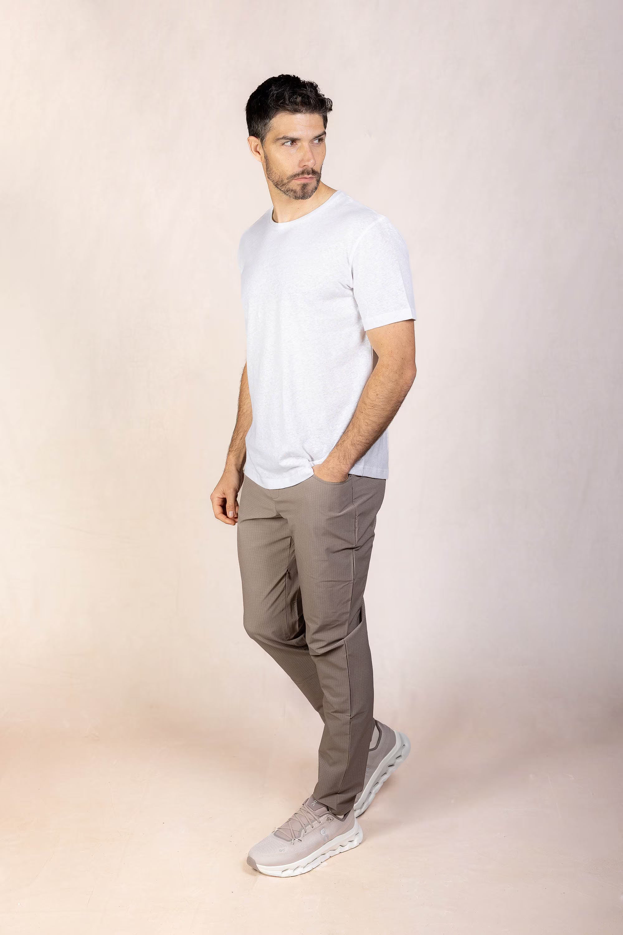 PRO | ORA men’s the linen t-shirt in White Onyx, product detail image