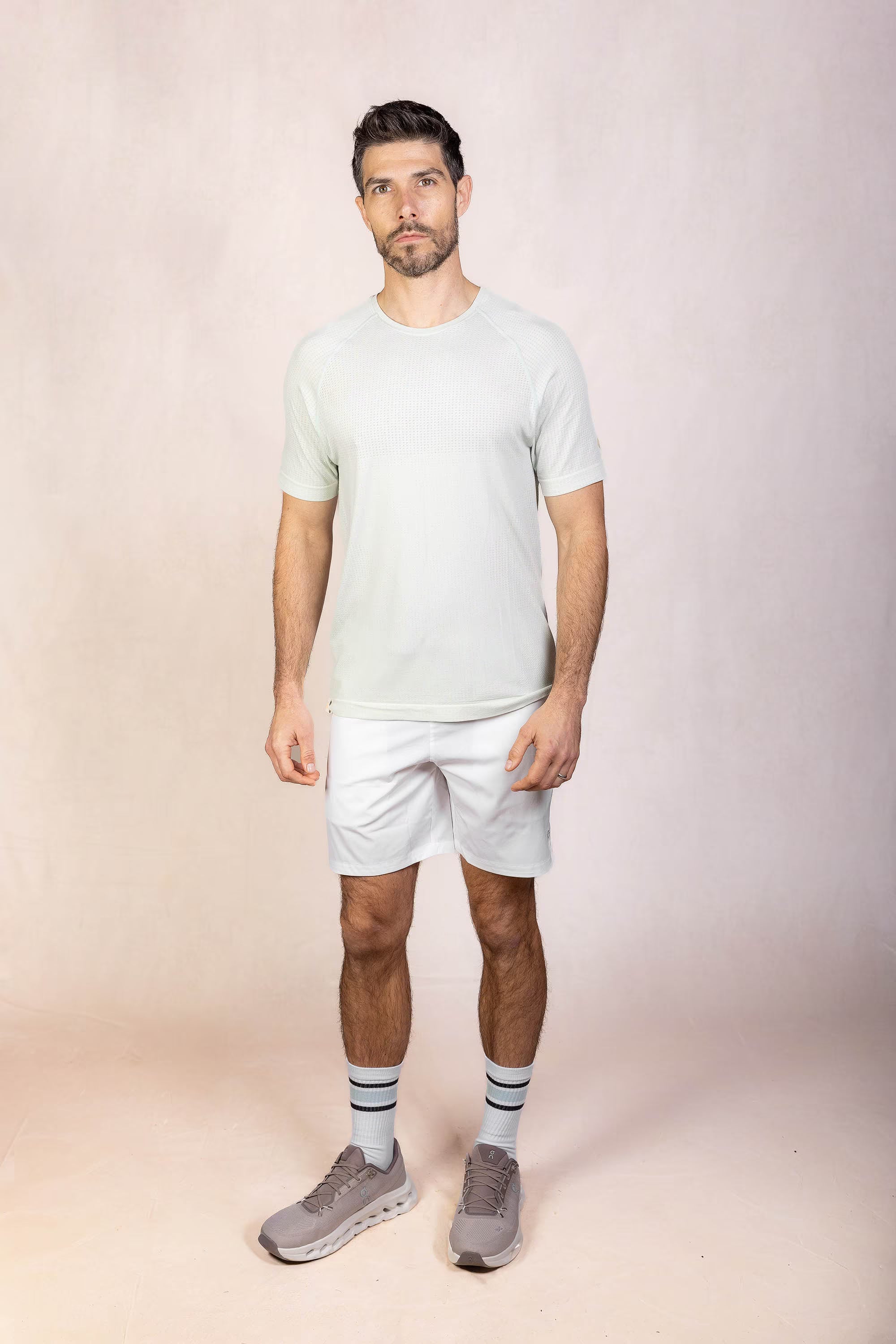 PRO | ORA men’s proformance t in Chalk Green, studio product image, front view
