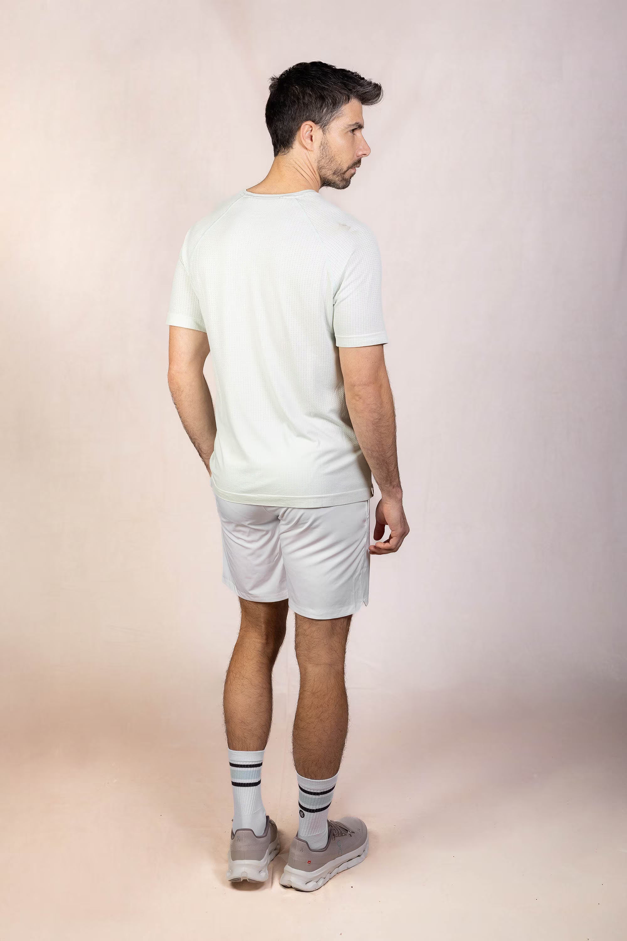 PRO | ORA men’s proformance t in Chalk Green, studio product image, rear view