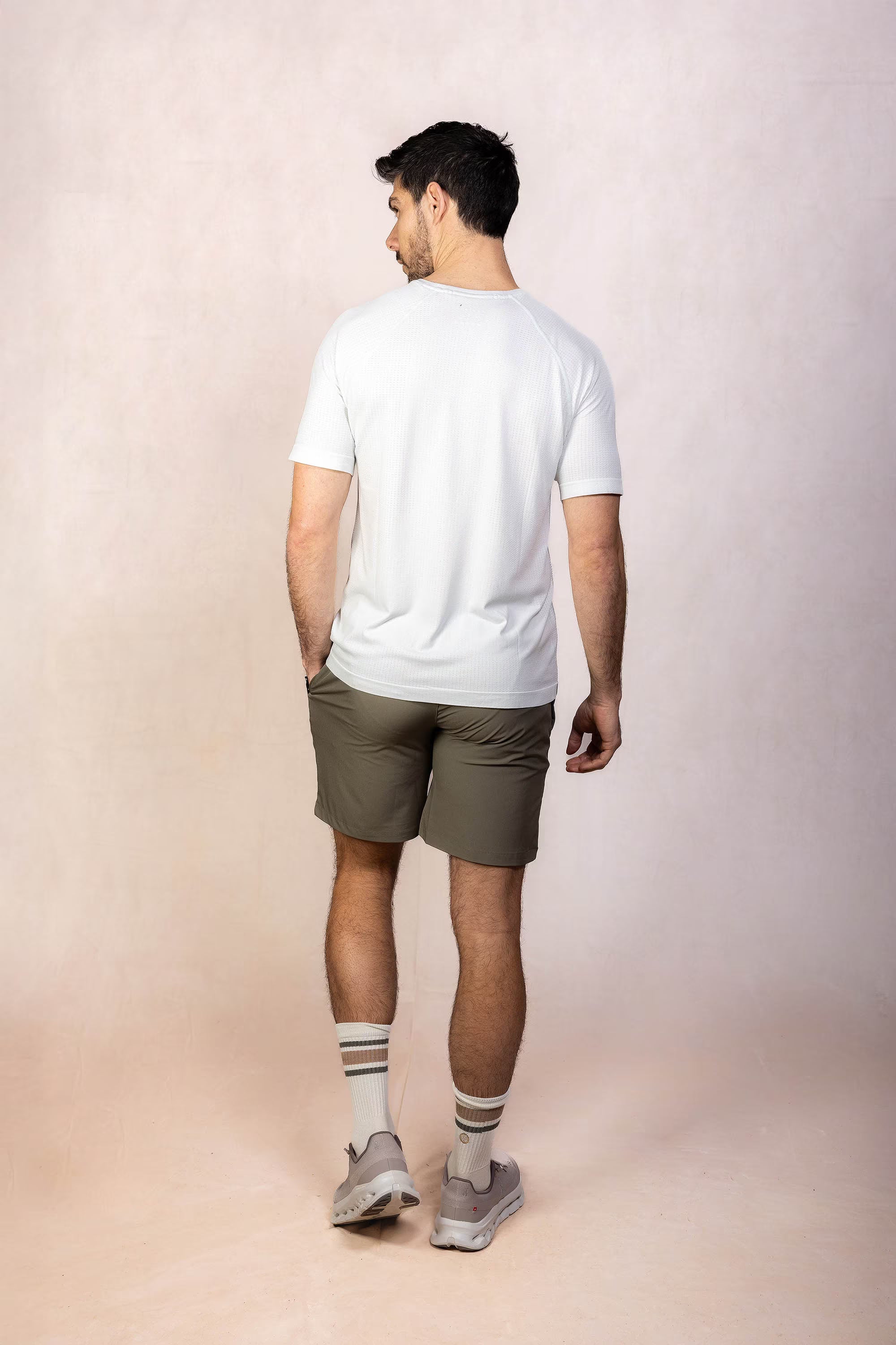 PRO | ORA men’s proformance t in Porcelain Blue, studio product image, rear view