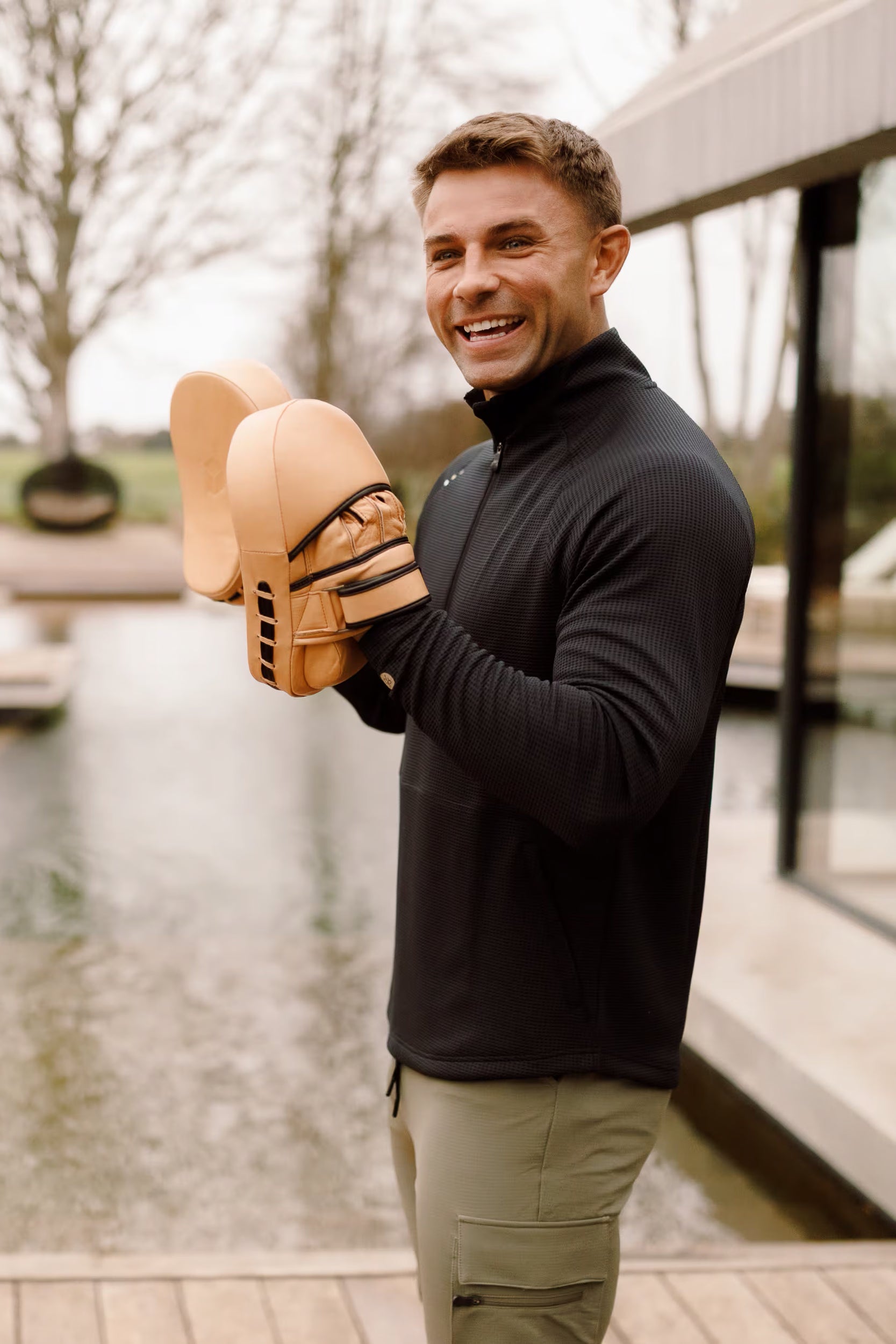 PRO | ORA men’s proformance waffle half zip in Black Beautiy, worn during training