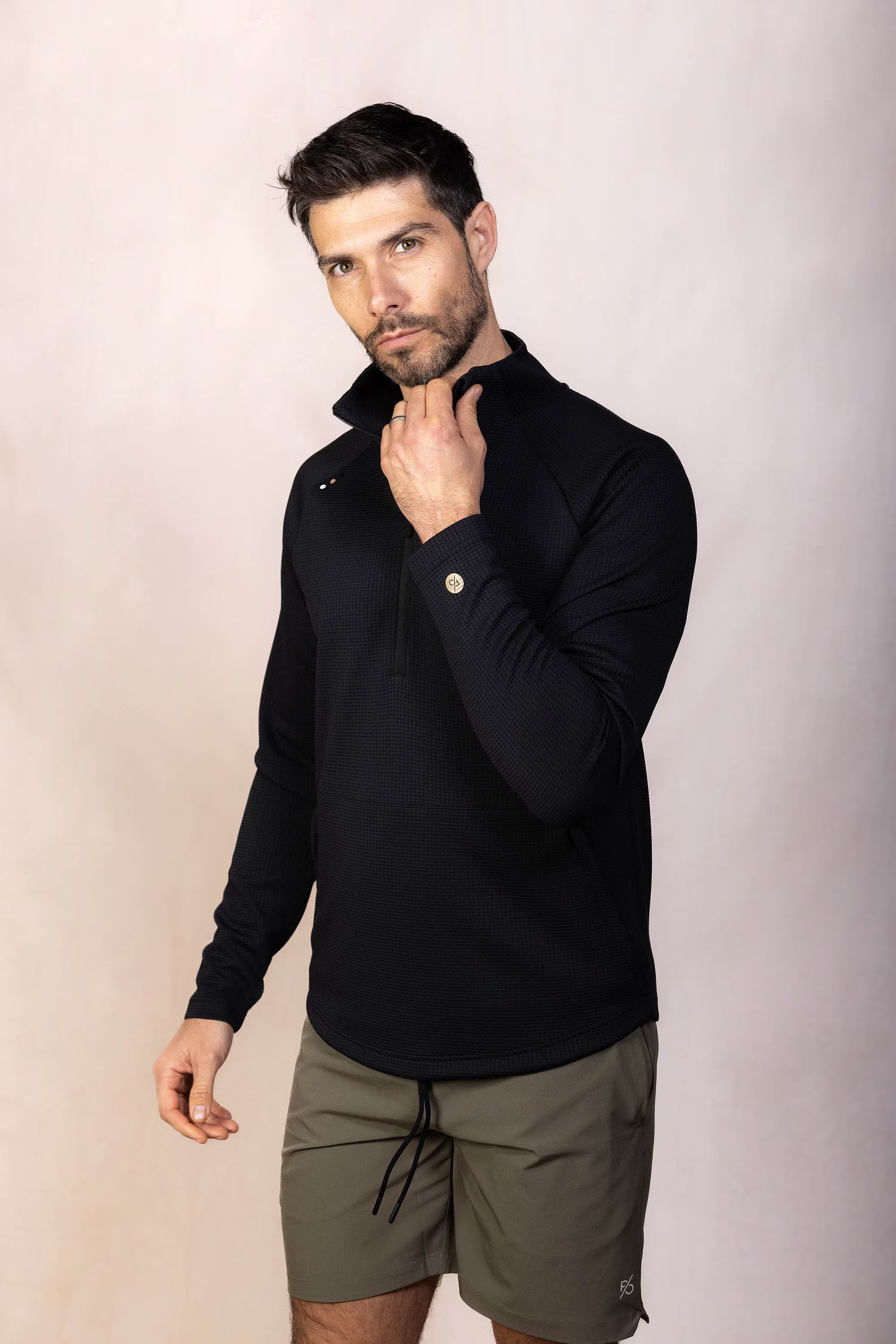 PRO | ORA men’s proformance waffle half zip in Black Beauty, product detail image