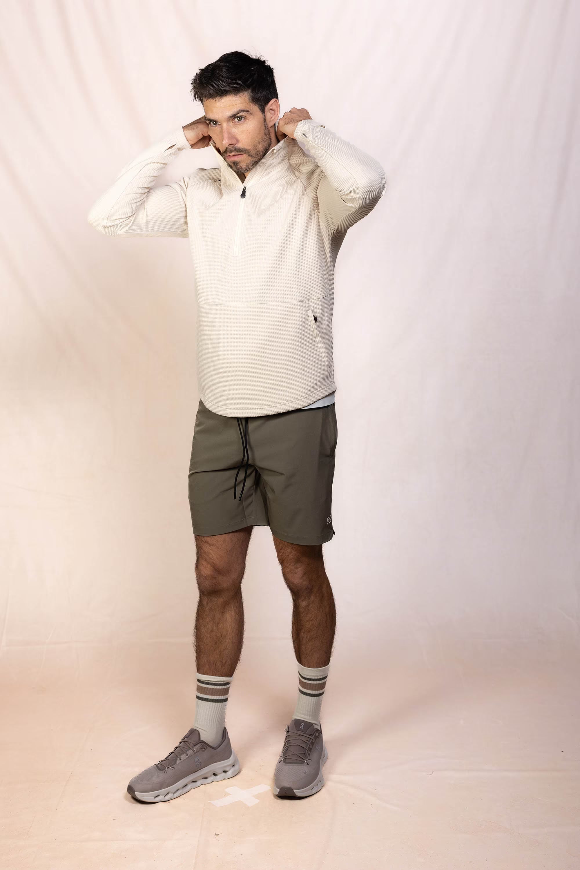 PRO | ORA men’s proformance waffle half zip in Toasted Oat, product detail image