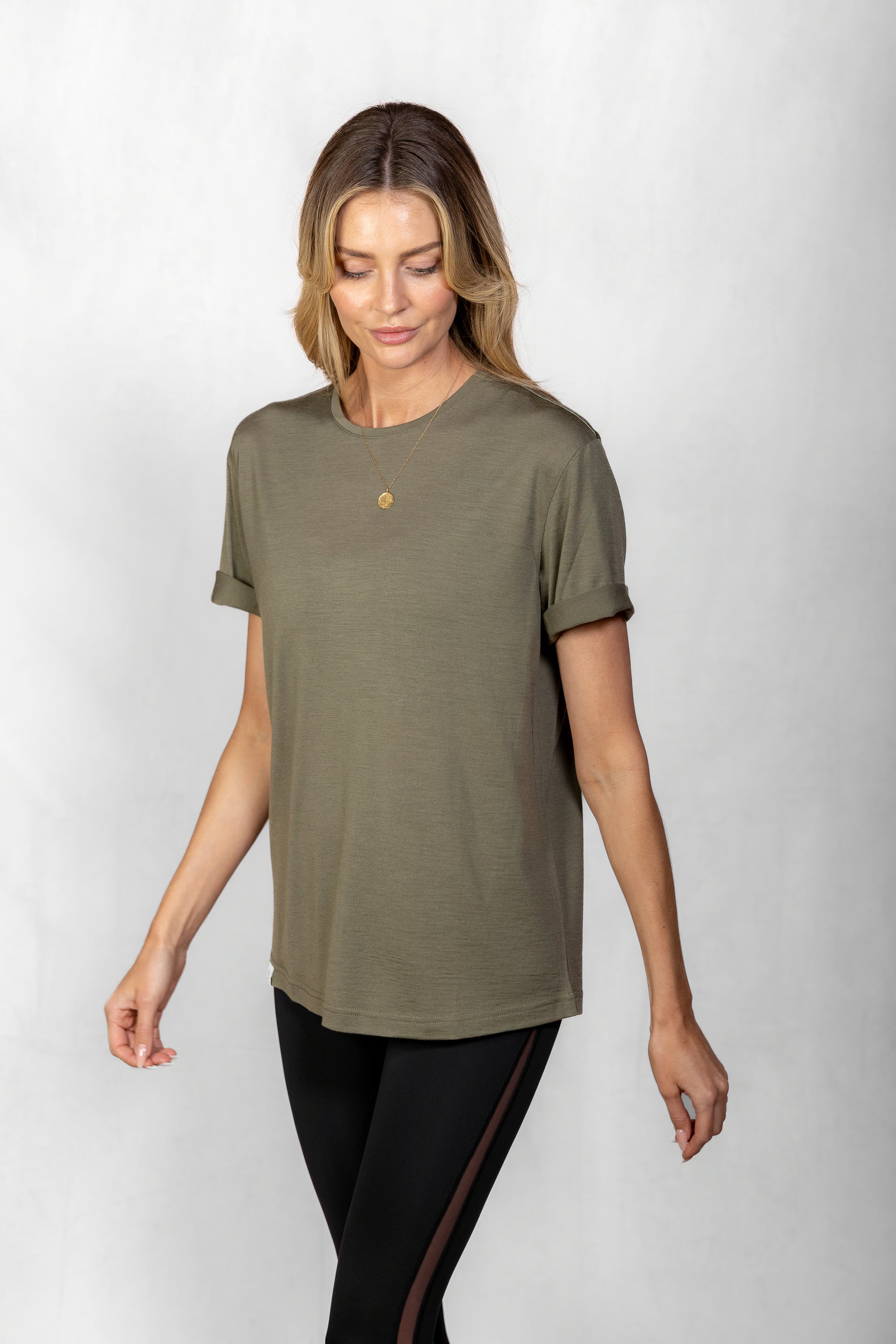 Women's Merino T-Shirt in Olive Smoke #Colour_Olive Smoke