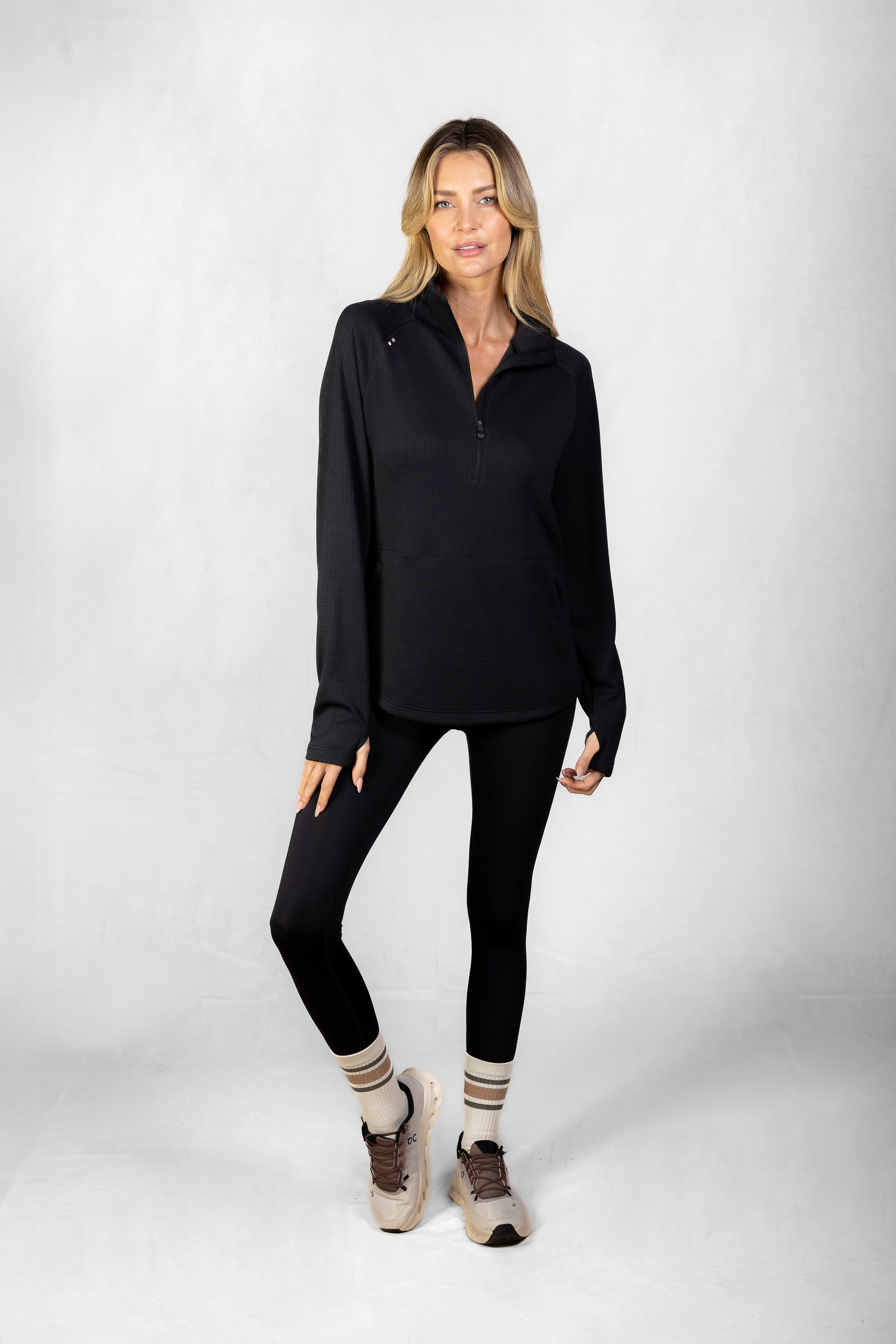 Women's Proformance Waffle Half Zip in Black Onyx #Colour_Black Onyx