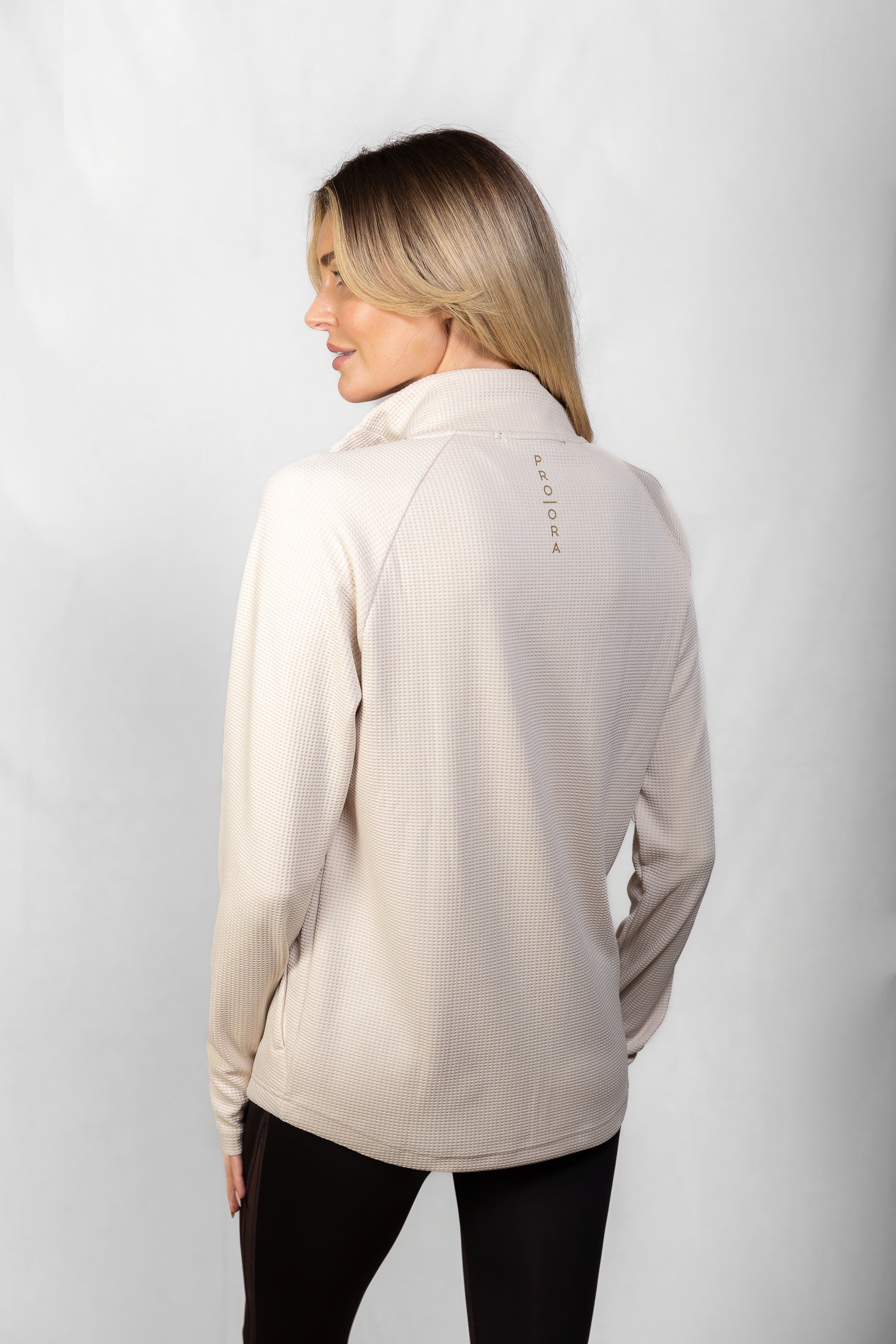 Women's Proformance Waffle Half Zip in Toasted Oat #Colour_Toasted Oat