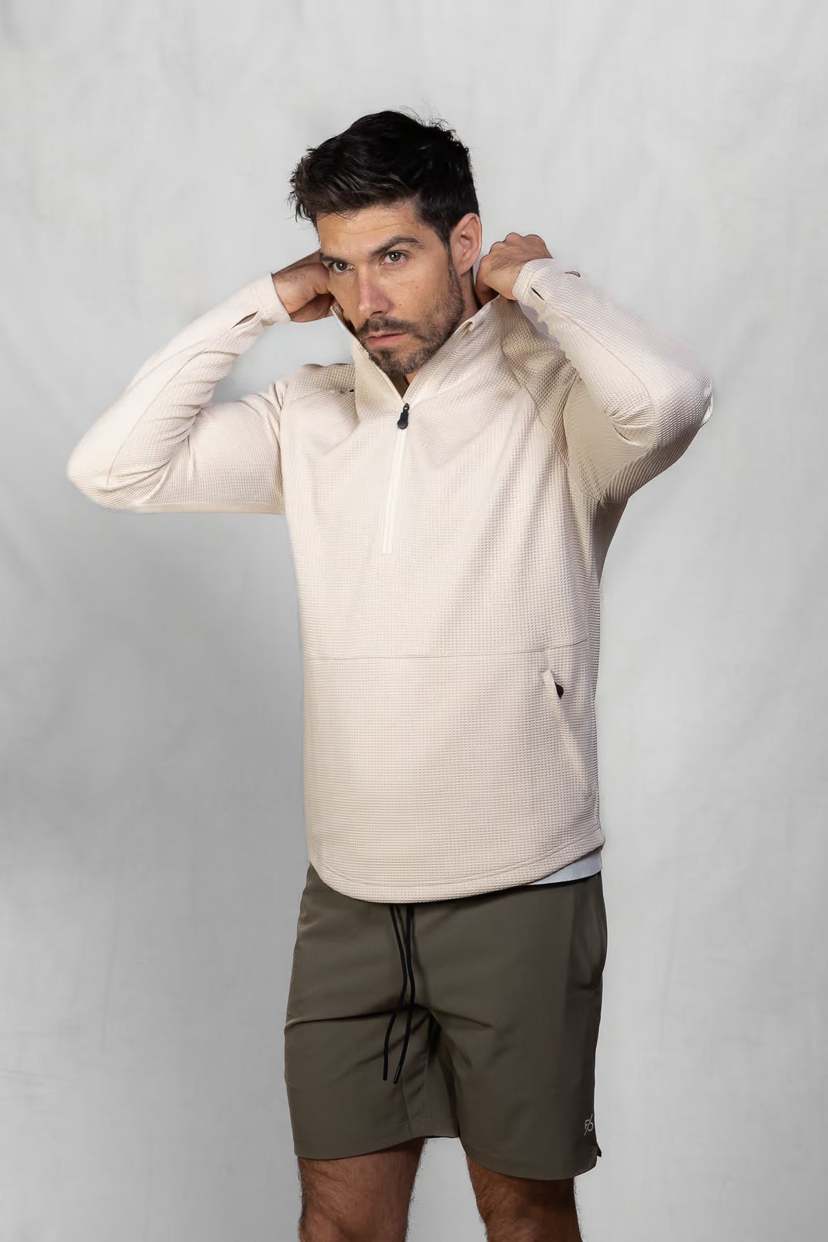 Men's Proformance Waffle Half Zip in Toasted Oat #Colour_Toasted Oat