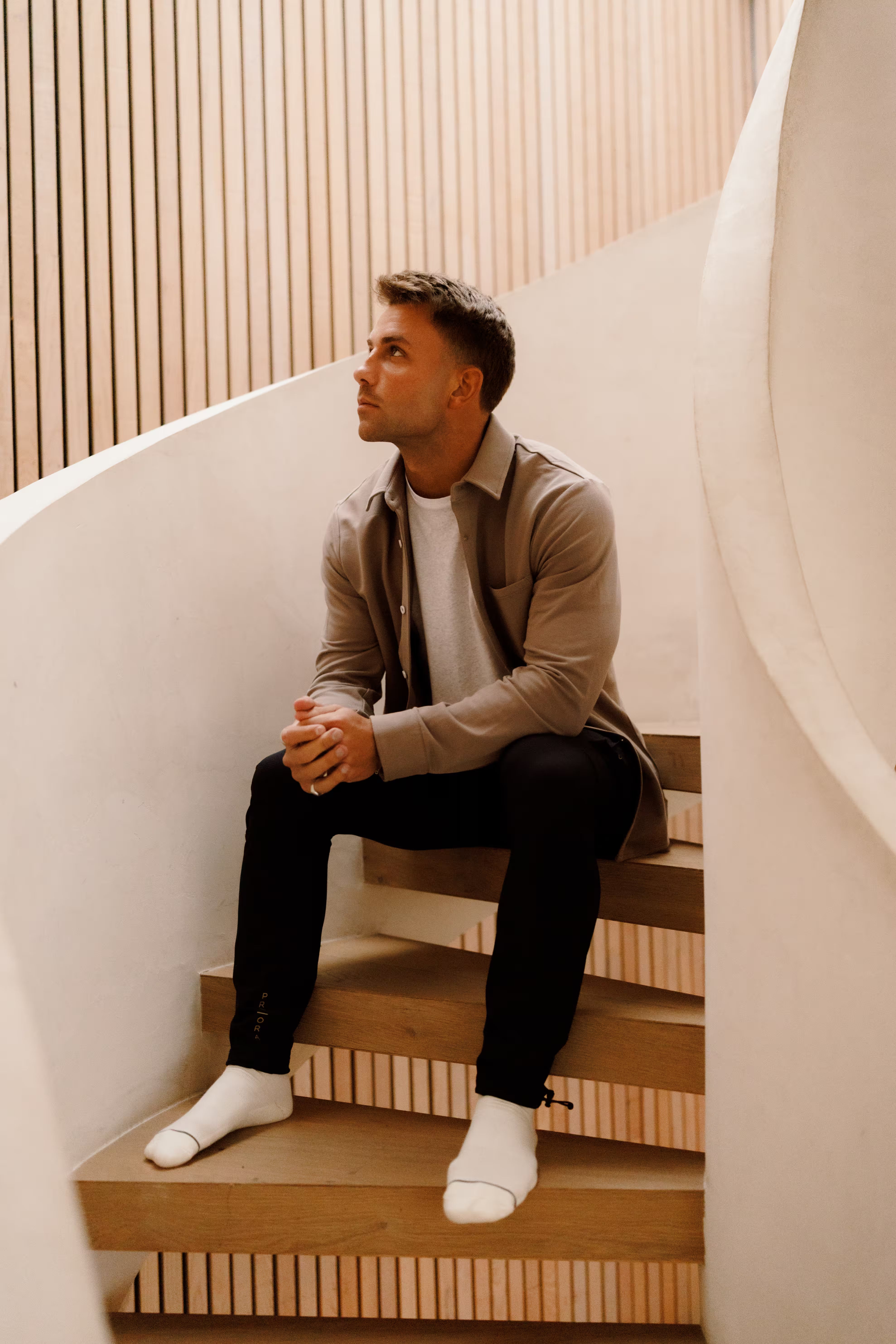 PRO | ORA men’s the sweater shirt in Muted Clay, worn for lifestyle