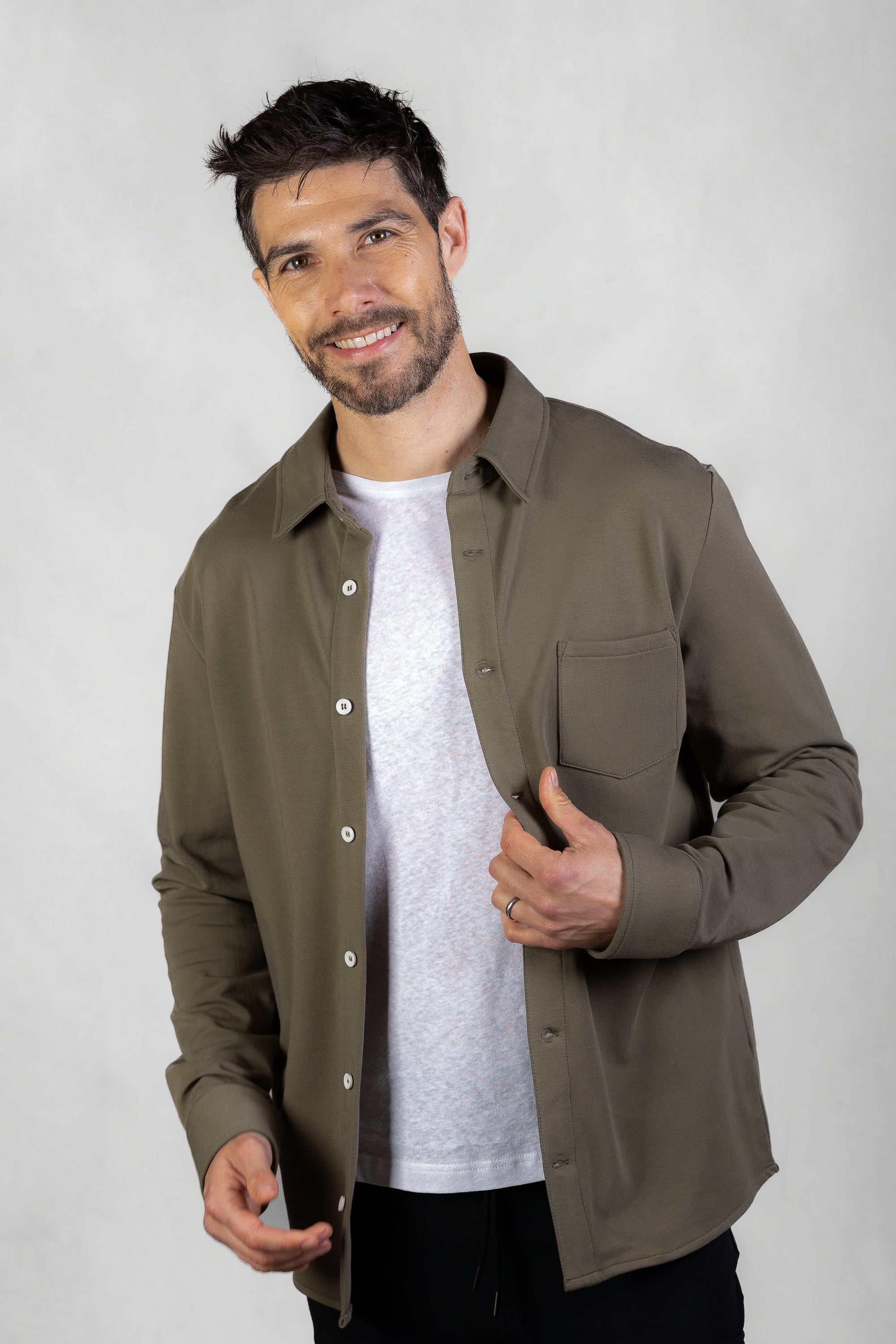 Men's Aura Sweater Shirt in Olive Smoke #Colour_Olive Smoke