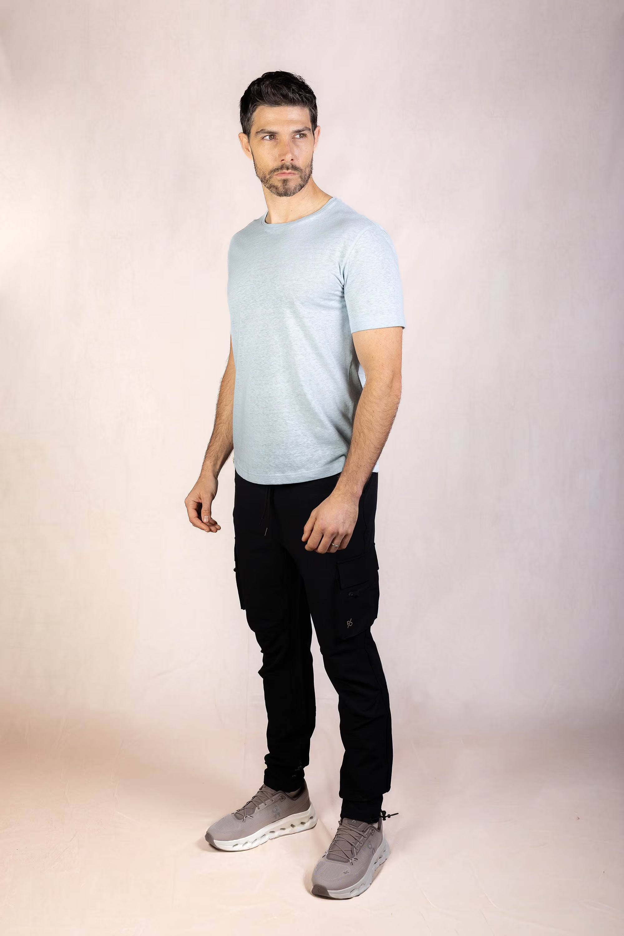 PRO | ORA men’s the linen t-shirt in Blue Porcelain, product detail image