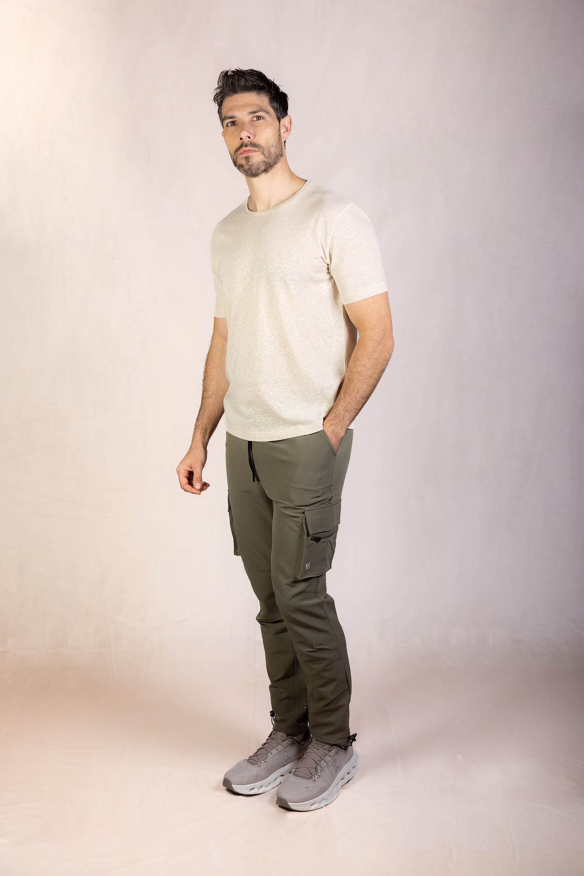 PRO | ORA men’s the linen t-shirt in Toasted Oat, product detail image