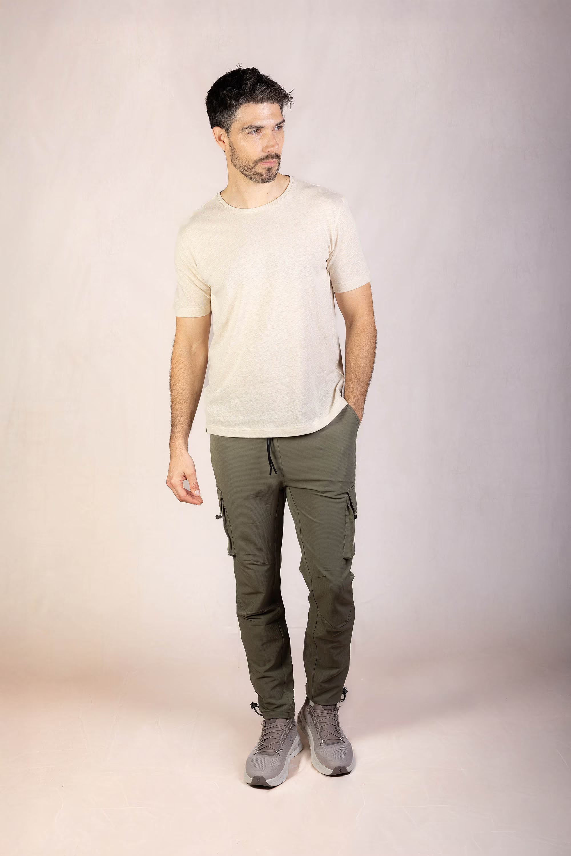 PRO | ORA men’s the linen t-shirt in Toasted Oat, product detail image