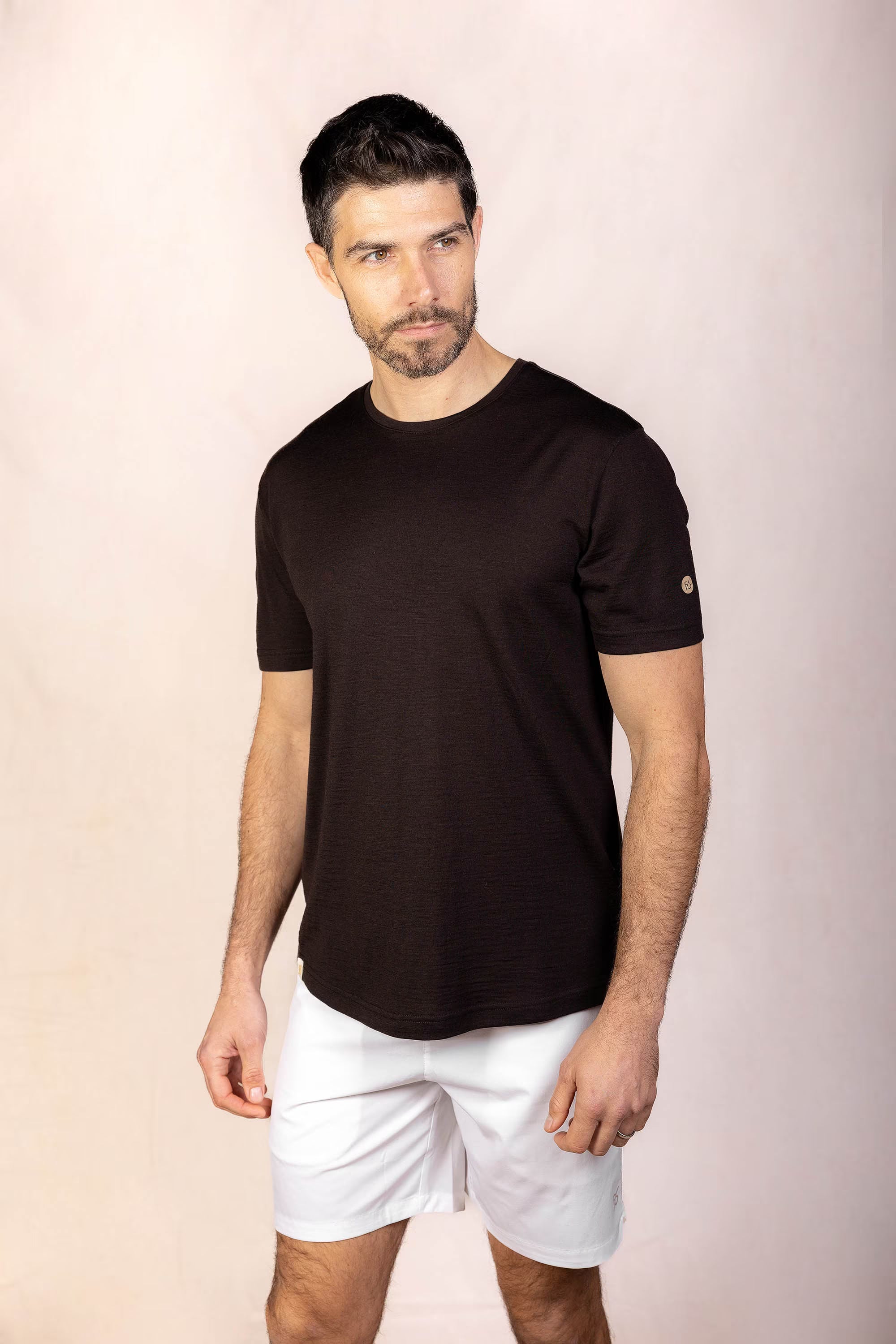 PRO | ORA men’s the merino t in Dark Espresso, studio product image, front view