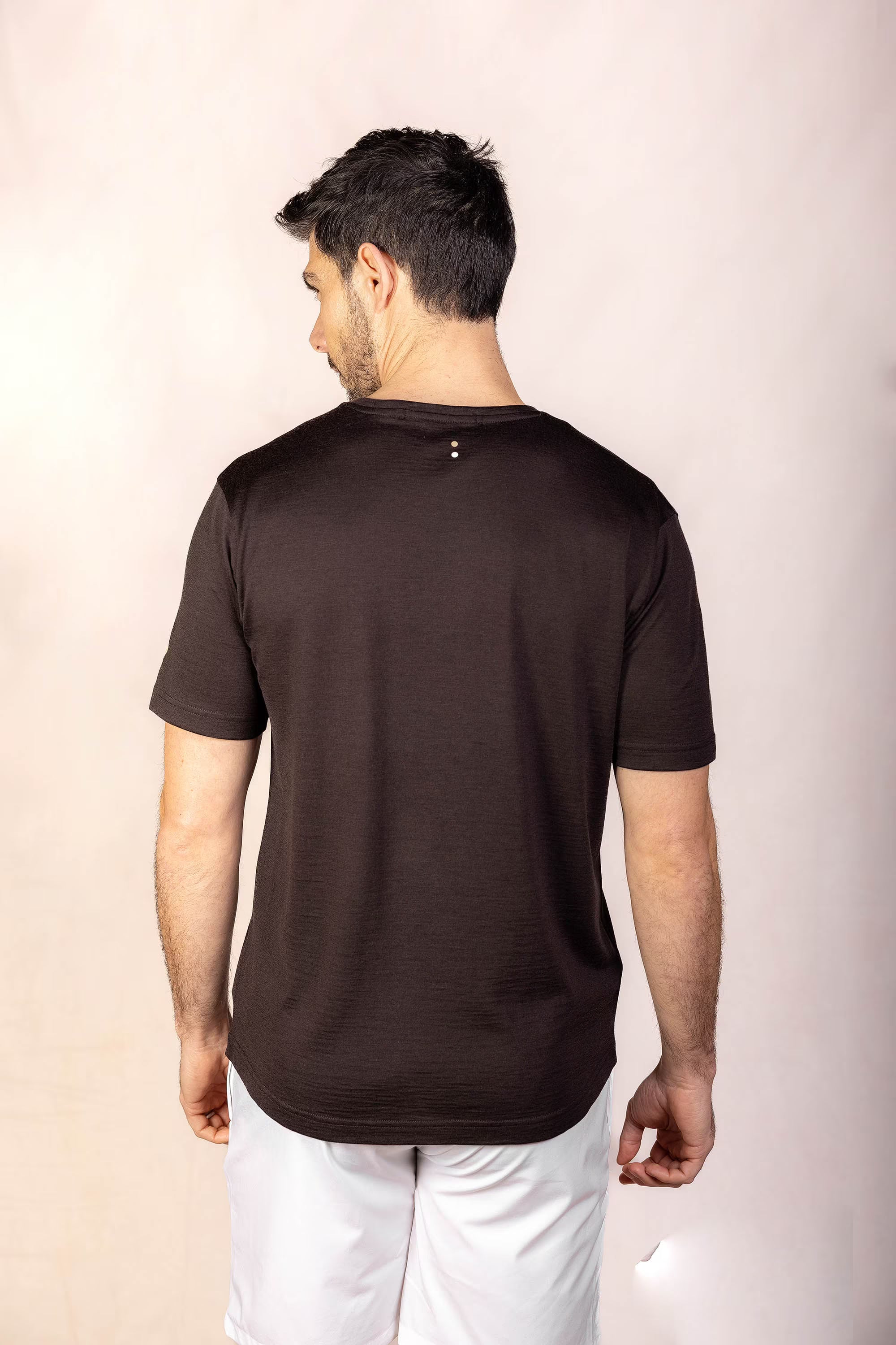 PRO | ORA men’s the merino t in Dark Espresso, studio product image, rear view