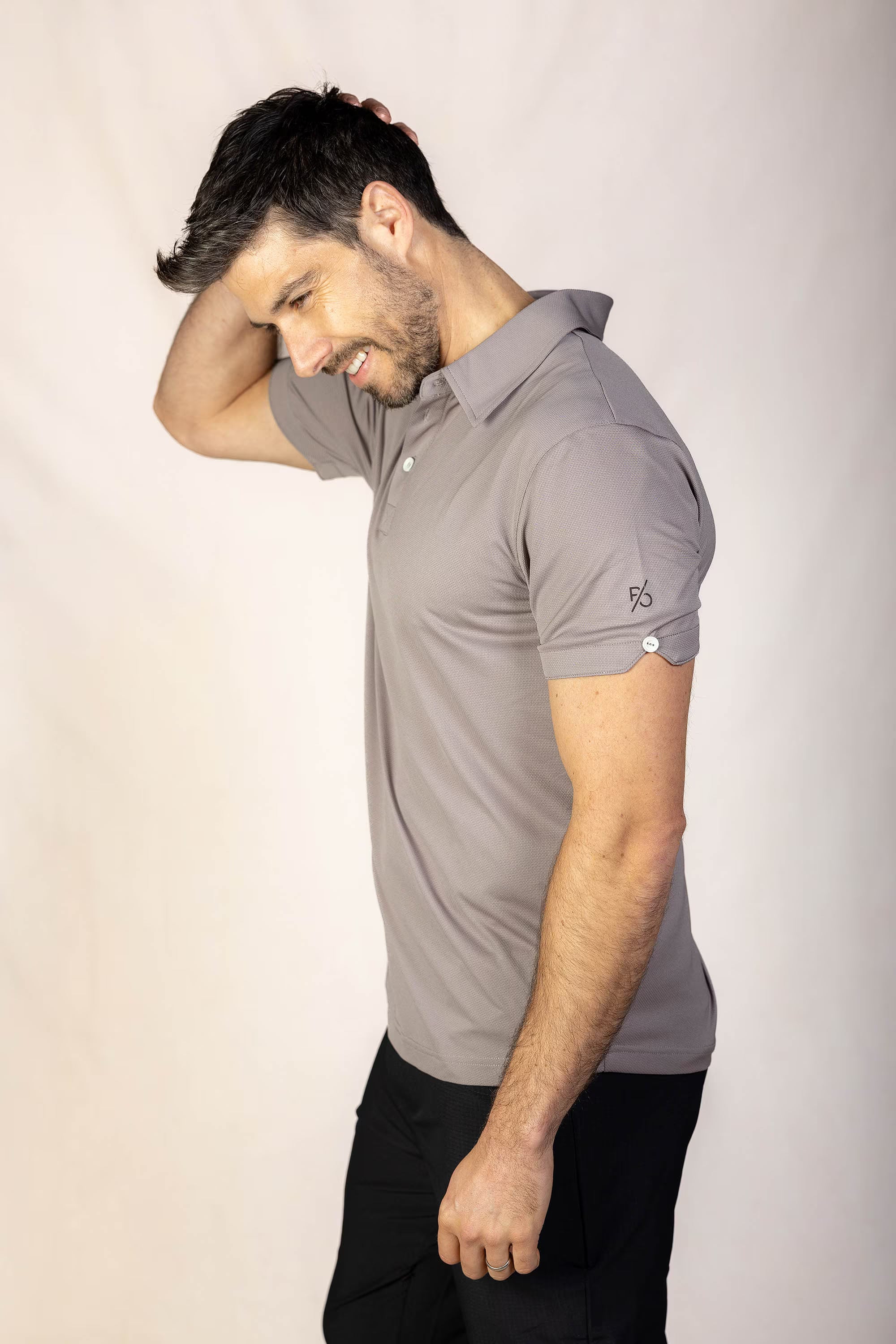 PRO | ORA men’s proformance polo shirt in Muted Clay, product detail image