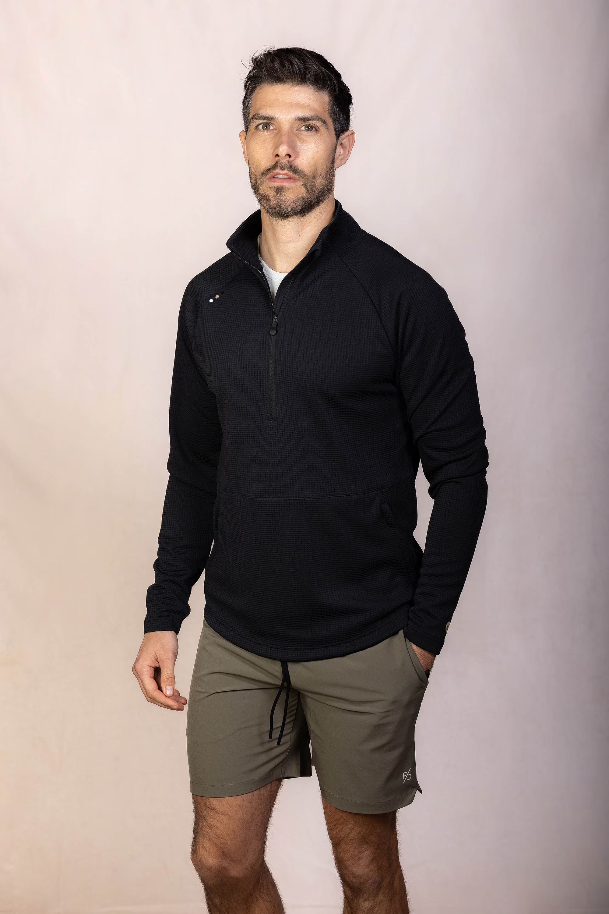 PRO | ORA men’s proformance waffle half zip in Black Beauty, product detail image