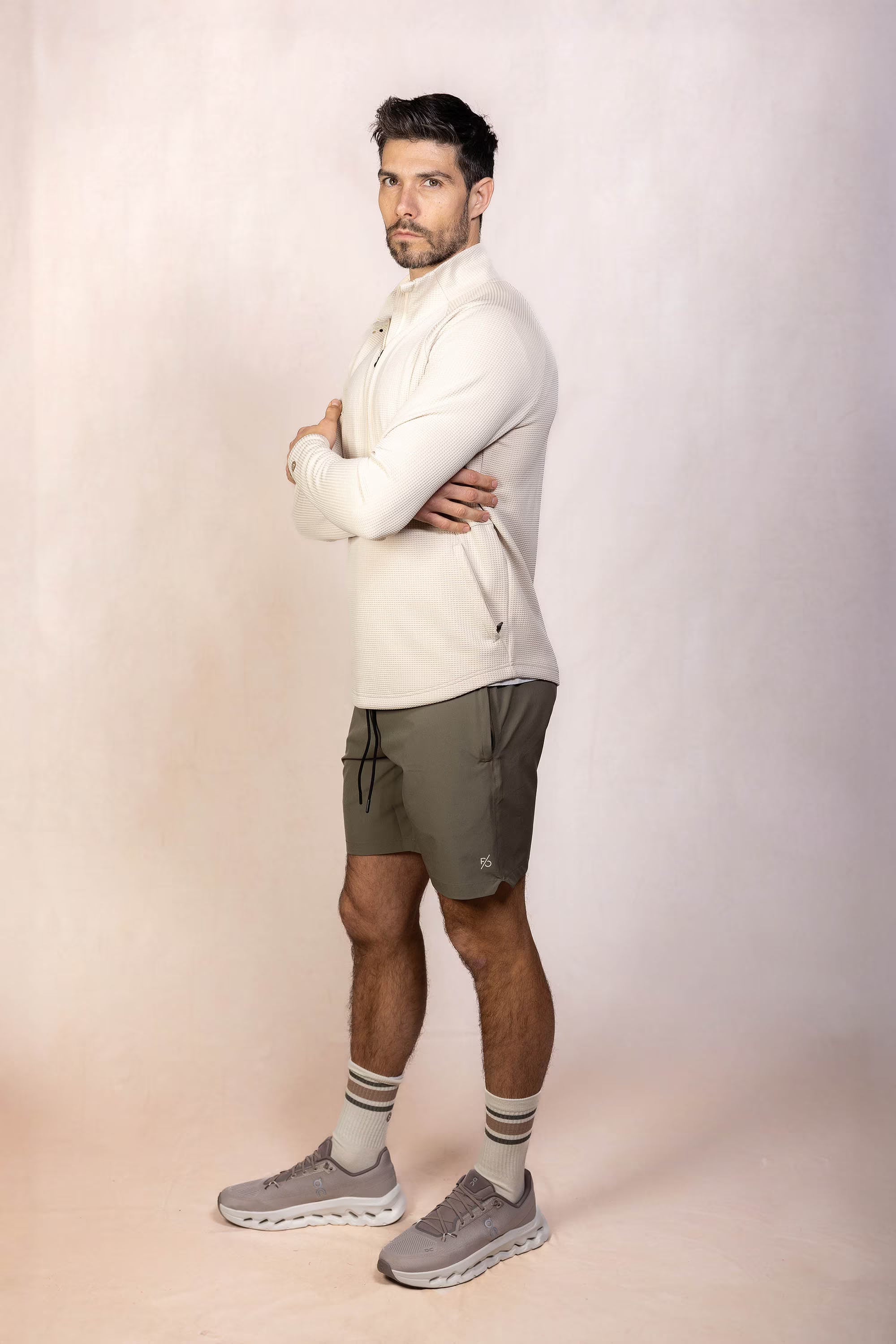 PRO | ORA men’s proformance waffle half zip in Toasted Oat, product detail image