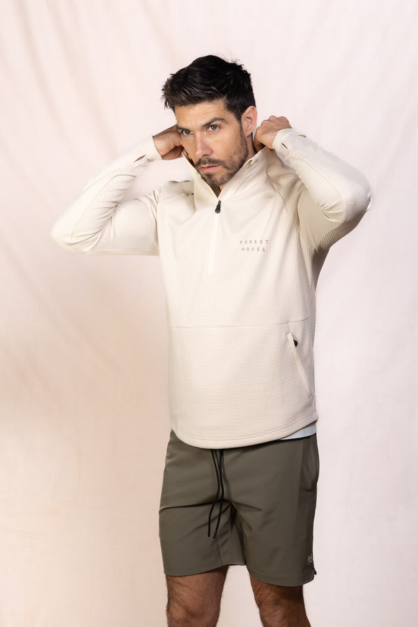 FOREST HOUSE X PRO | ORA Proformance Waffle Half Zip in Toasted Oat #Colour_Toasted Oat