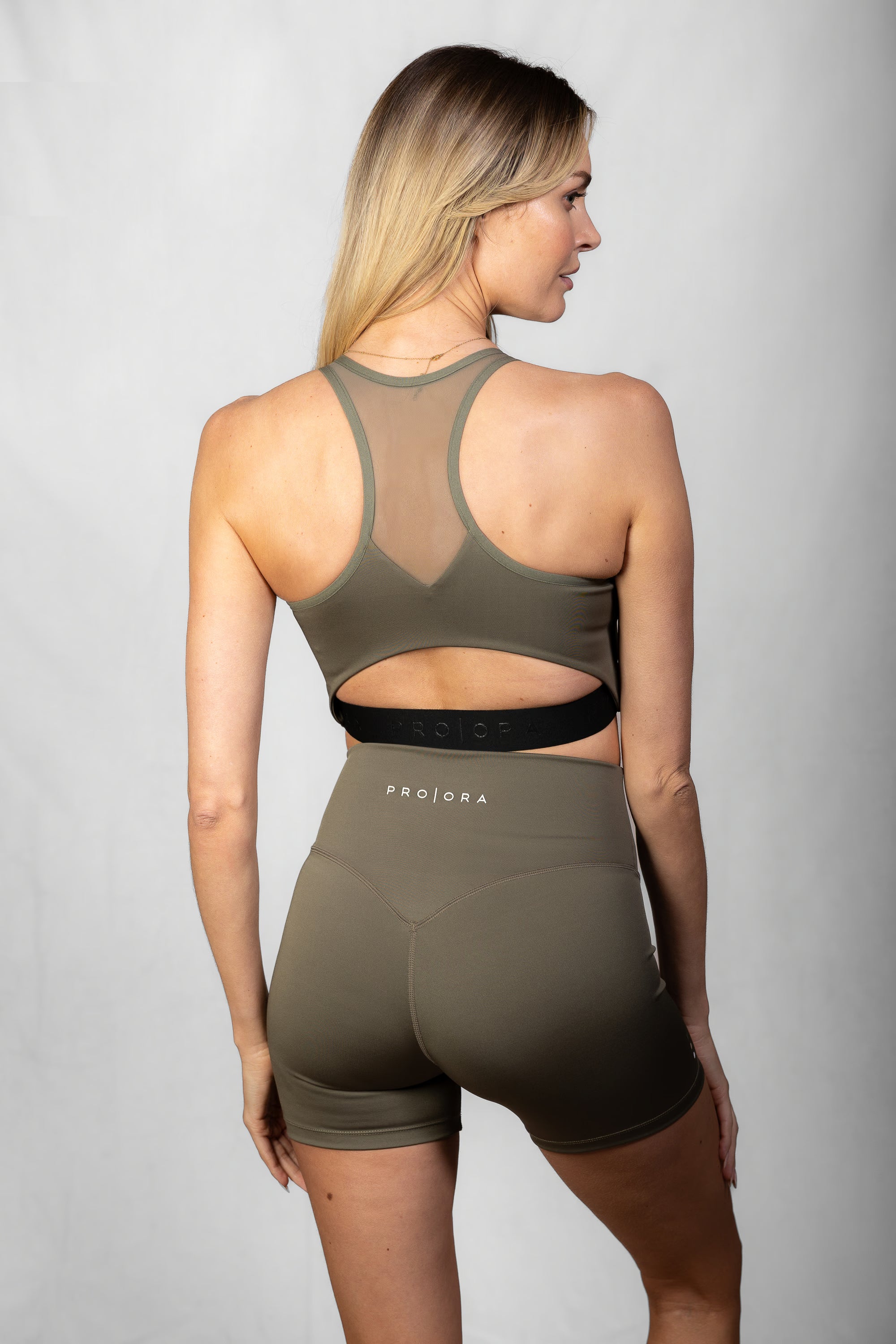 Women's Proformance High Waist Shorts in Olive Smoke #Colour_Olive Smoke