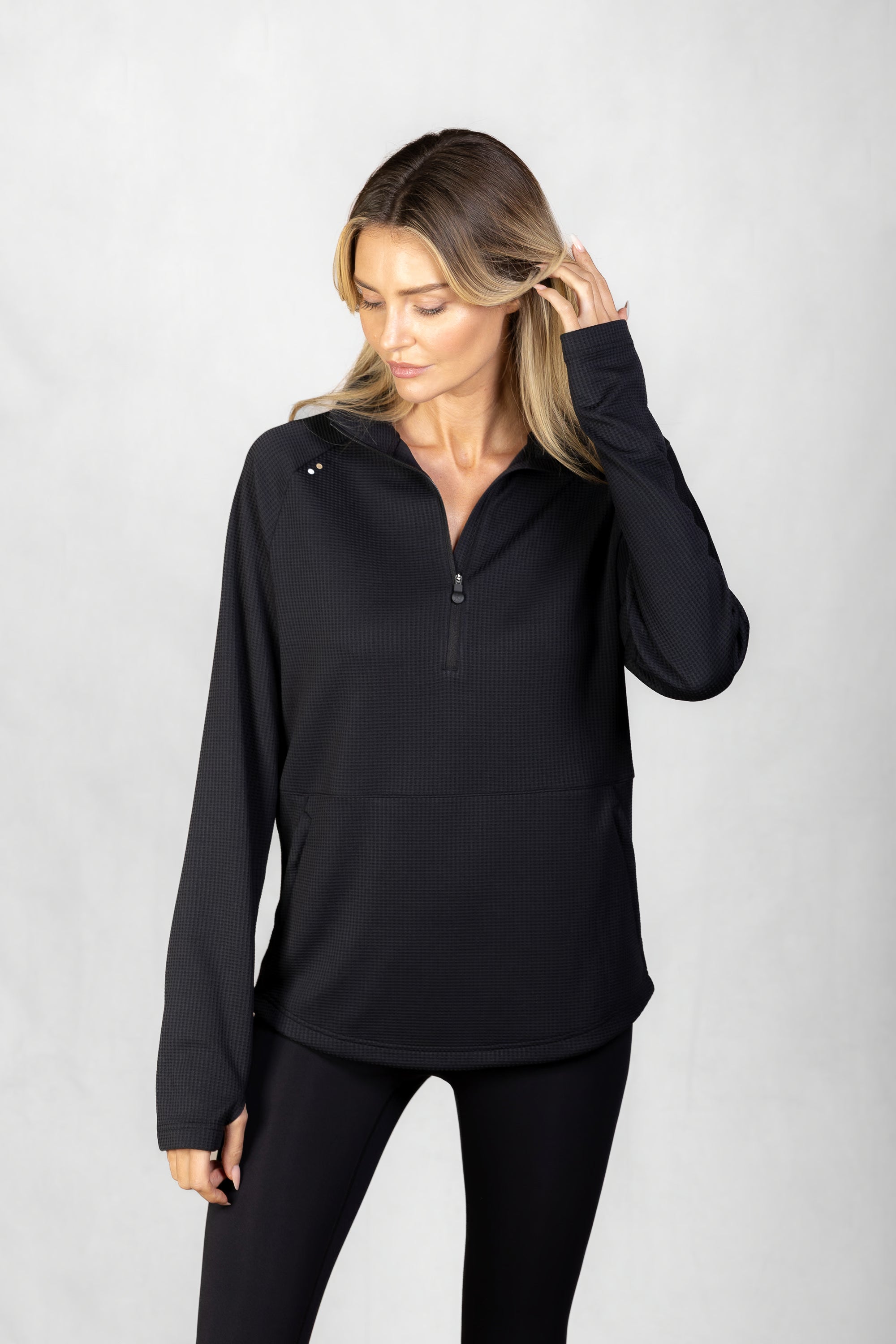 Women's Proformance Waffle Half Zip in Black Onyx #Colour_Black Onyx