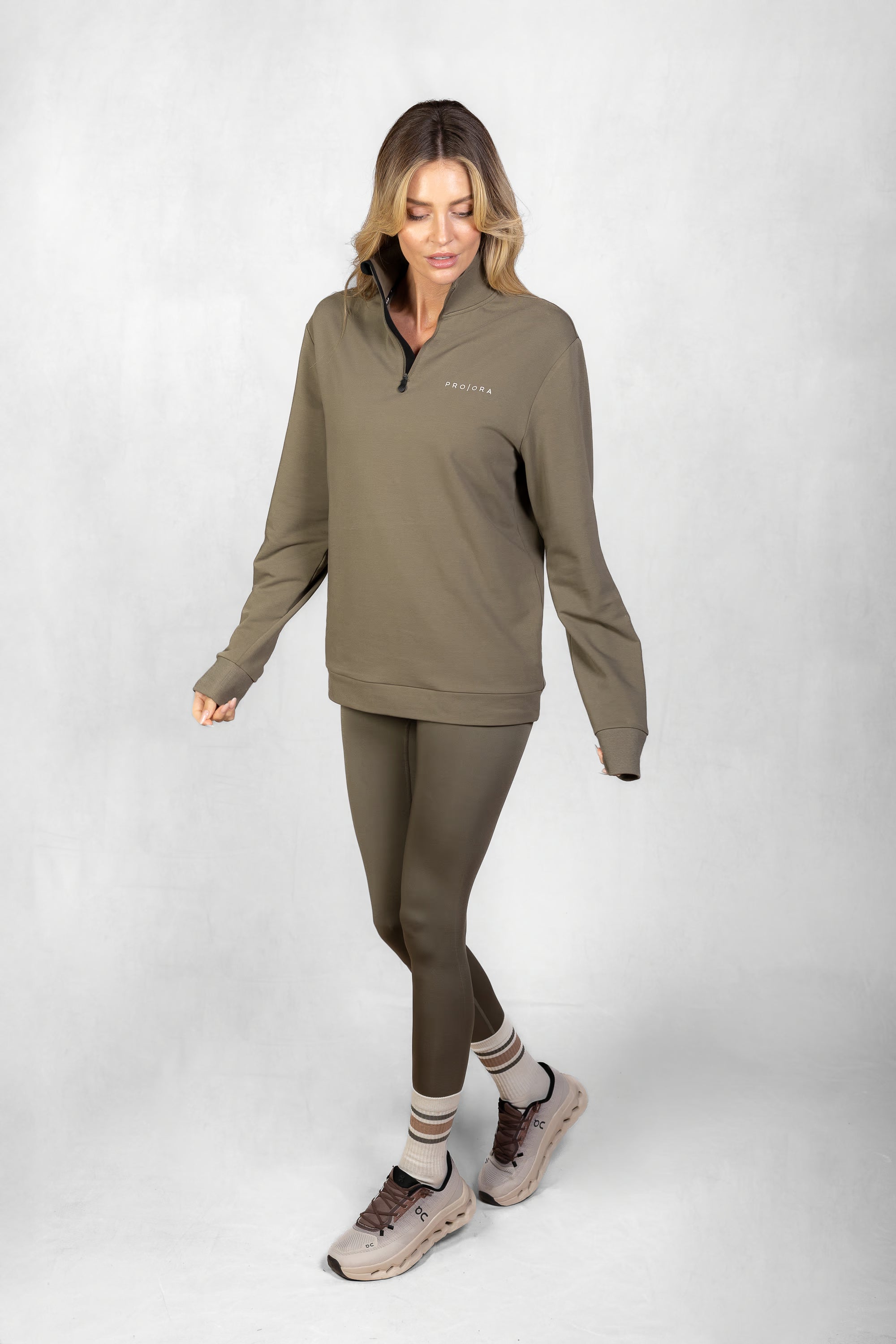 Women's Aura 1/4 Zip Sweatshirt in Olive Smoke #Colour_Olive Smoke