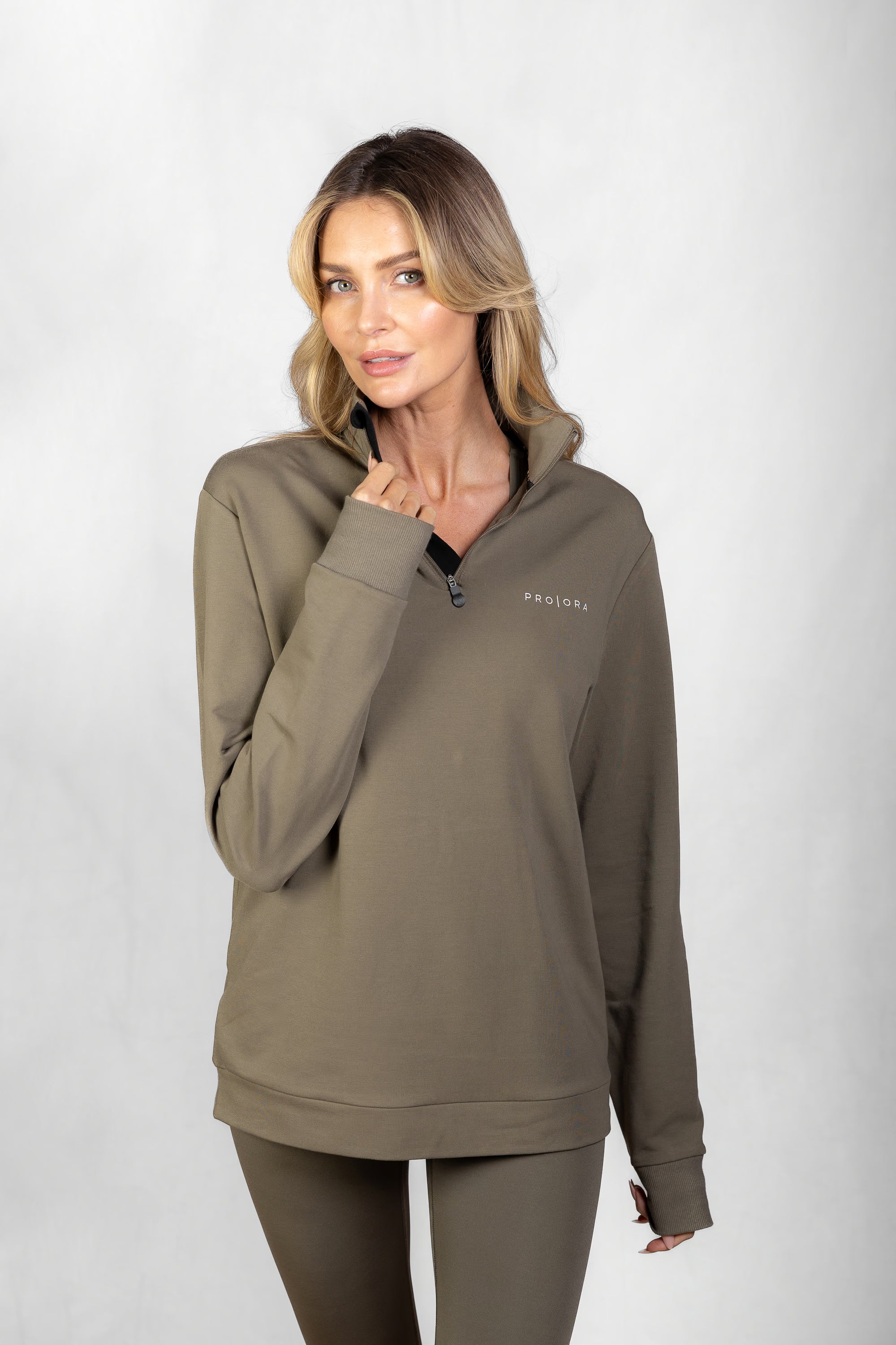Women's Aura 1/4 Zip Sweatshirt in Olive Smoke #Colour_Olive Smoke