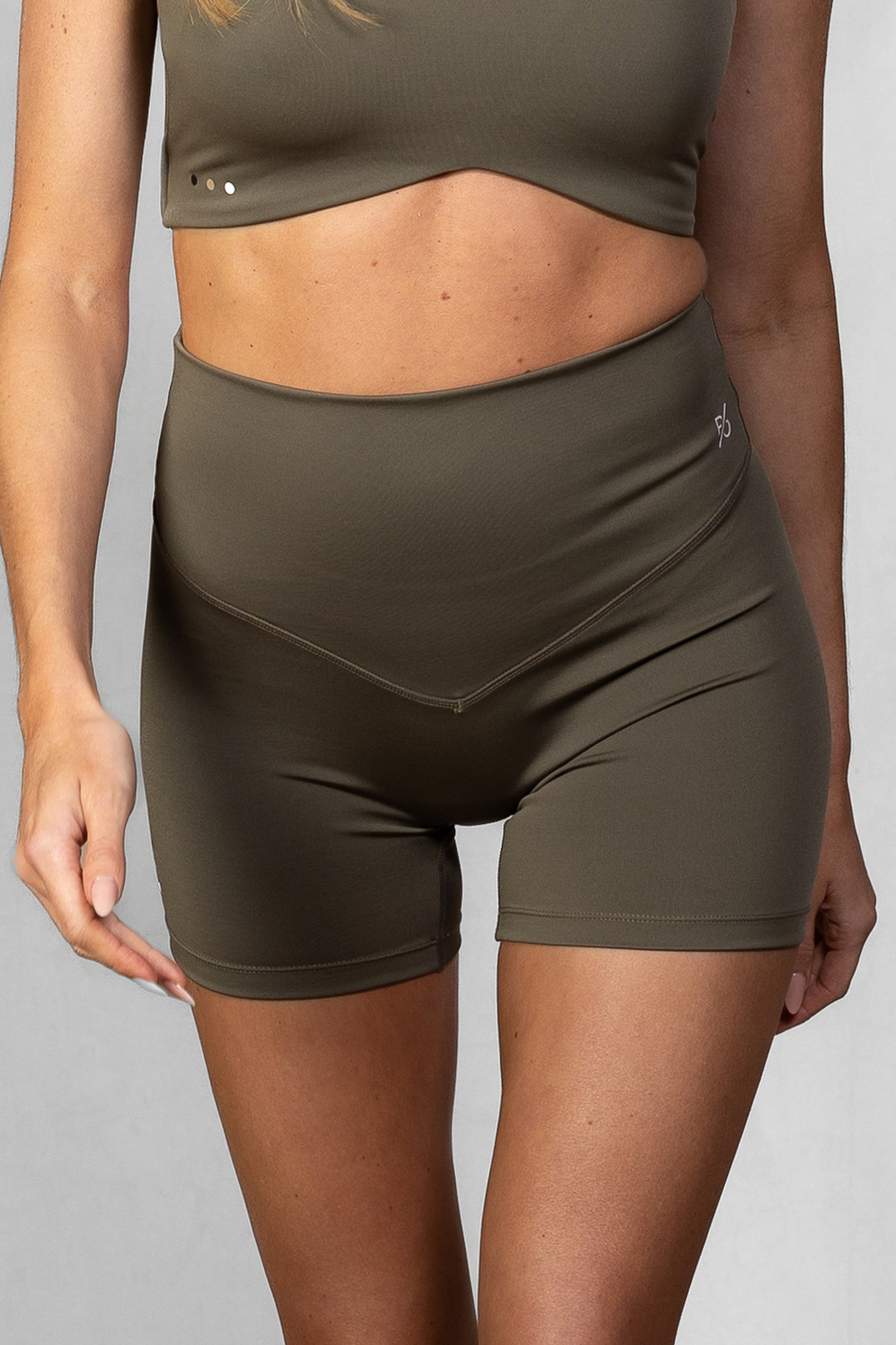 Women's Proformance High Waist Shorts in Olive Smoke #Colour_Olive Smoke