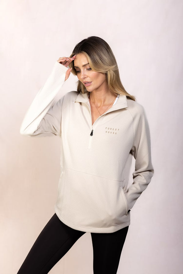 FOREST HOUSE X PRO | ORA Proformance Waffle Half Zip in Toasted Oat #Colour_Toasted Oat