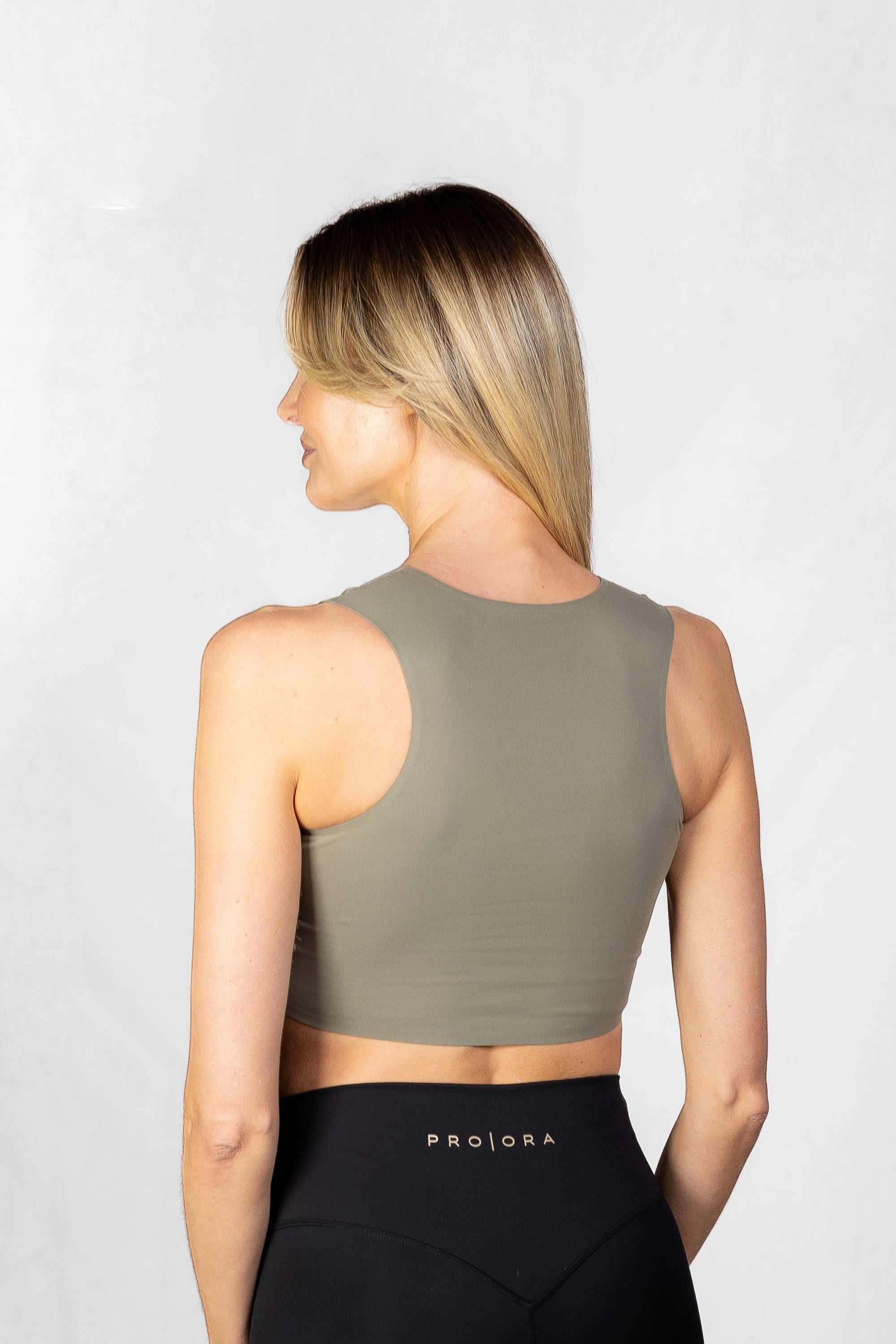 Women's Sueded Sleeveless Crop in Olive Smoke #Colour_Olive Smoke