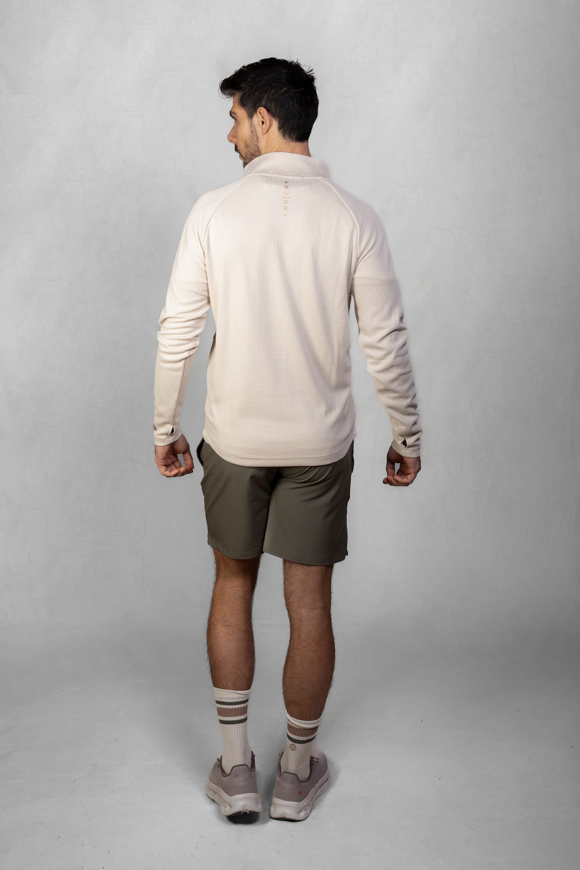 Men's Proformance Waffle Half Zip in Toasted Oat #Colour_Toasted Oat